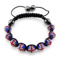 9pcs grânulos Braceletes Reino Unido bandeiras país shamballa cristal bola bandeira pulseira